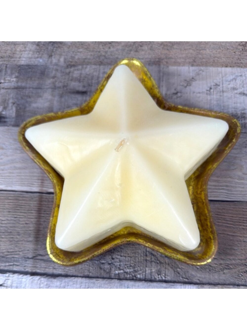 Vintage 90s Large White Star Pillar Candle Gold Dish Set Celestial Whimsigoth